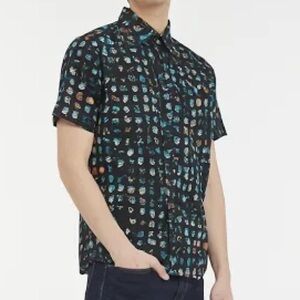 Bethesda Fallout Game All Over Print Woven Cotton Button Up Shirt Mens Size M